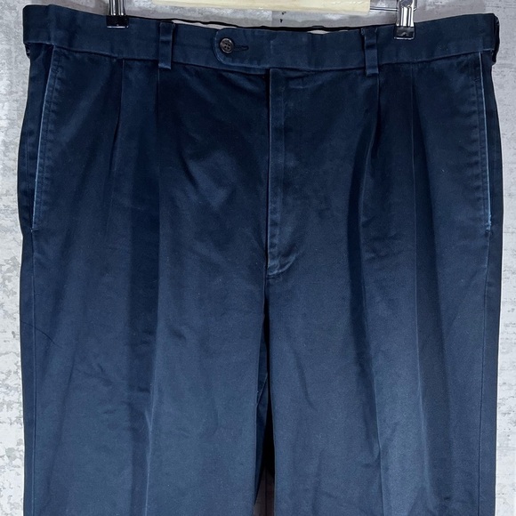 JOSEPH & FEISS Navy Blue Cotton Chinos Slacks w, Cuffed Legs Size 38x30 - Picture 2 of 11